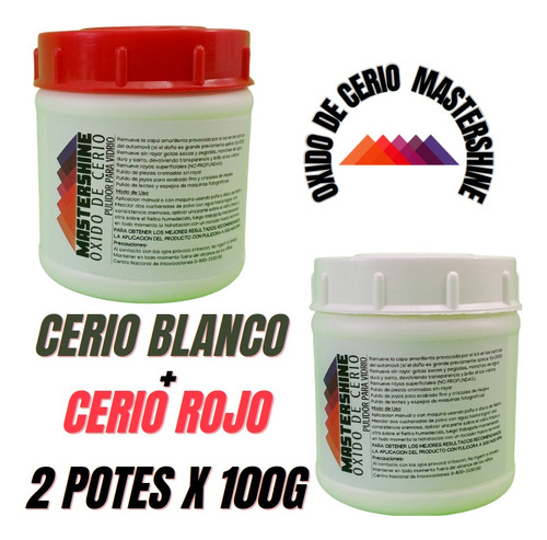 Oxido De Cerio Rojo + Blanco 2 Potes De 100 C/u Pulir Vidrio