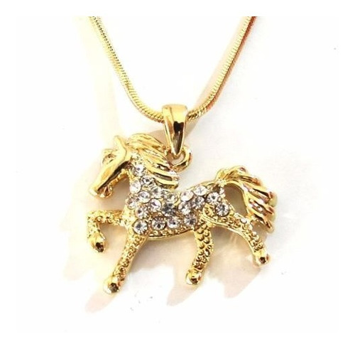 Gargantilha Colar Country Cavalo Strass Folheado A Ouro 18k