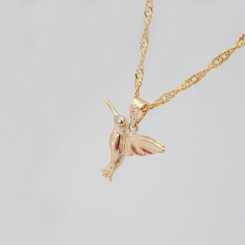 Amor Eterno - Dije Colibrí Oro Sólido 10k + Cadena Color Amarillo