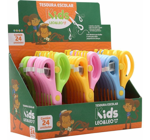 Tesoura Escolar Kids 4 Cores - 24 Unidades