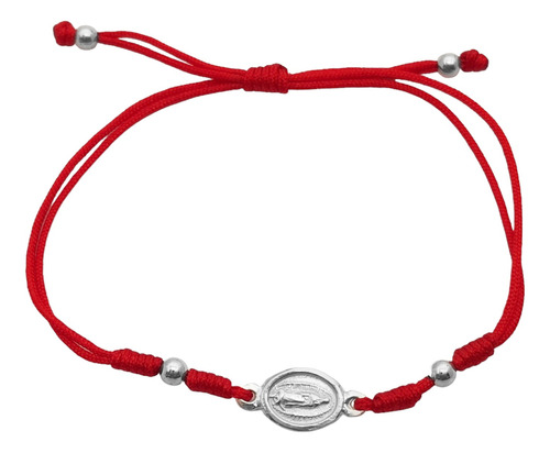 Pulsera Virgen De Guadalupe Mini Cordón Rojo Plata Fina 925