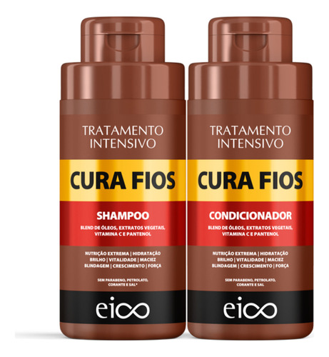 Eico Tratamento Cura Fios Shampoo Hidratação E Condicionador Leave-in 450ml Fortalecimento Crescimento Capilar