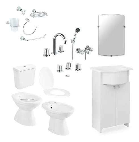 Juego Completo Baño Mueble Grifería Sanitario Accesorios