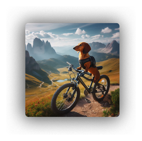 Mousepad Perro Salchicha En Bicicleta Montaña