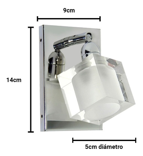 Imagen 3 de 10 de Aplique 1 Luz Cromo Con Tulipa De Cristal Optico Apto Led