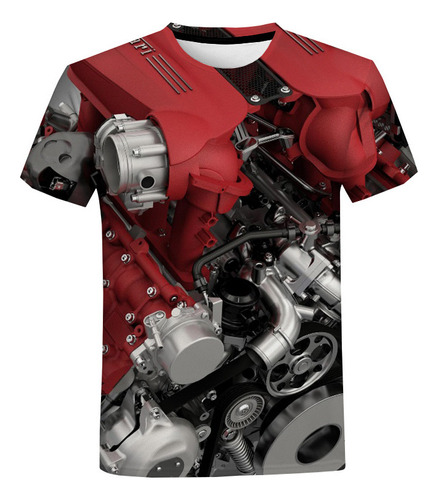 Camiseta De Manga Corta 3d Con Patrón De Motor Automotriz