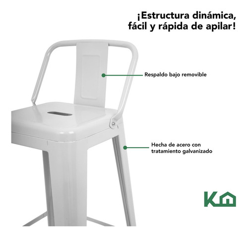 Set 4 Bancos Tolix Altos Con Respaldo Silla Para Barra Vintage Color Blanco KingsHouse