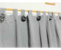 Comprar Cortinas De Lienzo Tramado Doble Rusticas Con Flores Cemento