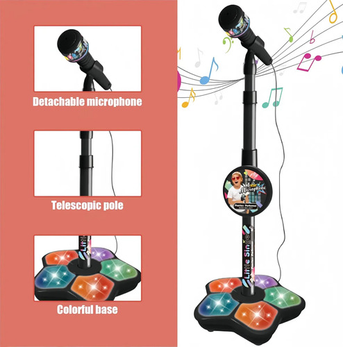 Infantil Karaoke Micrófono Juguete Con Base Bocina Luces