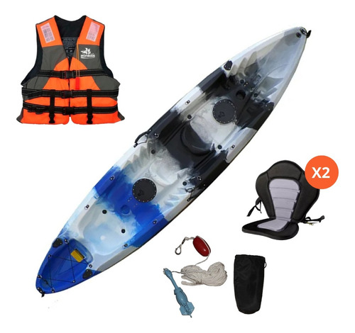 Kayak Triplo 2 Adultos + 1 Niño Con Sillín + Chalecos Color Azul negro
