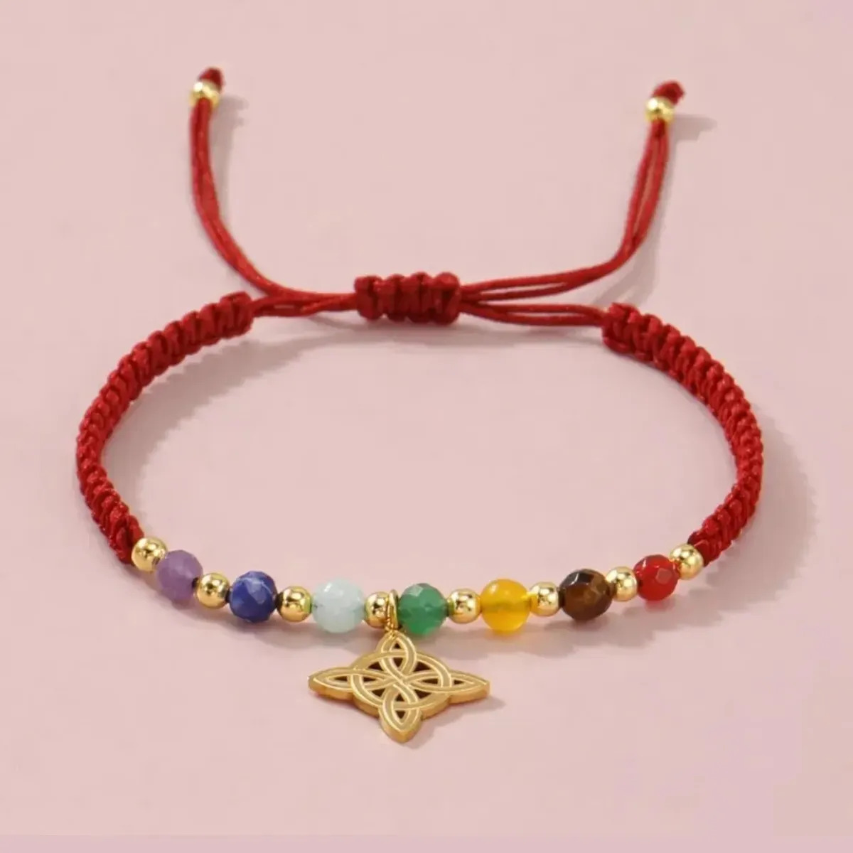 Pulsera 7 Chakras Nudo De Bruja Tejida Proteccion Suerte Ajustable Hombre Mujer Joyería Regalo