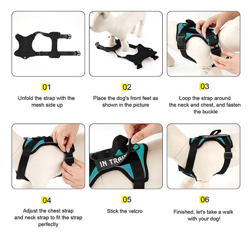 Colete Refletivo Para Cães Service Dog Harness Com 5 Peças