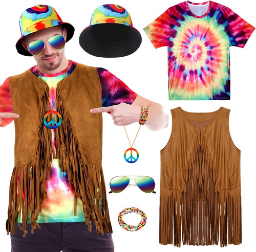 Mepase Juego De 6 Piezas De Disfraz Hippie, Incluye Camiseta