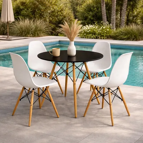 Mesa Preta Eames Eiffel 70cm C/ 4 Cadeiras Branca Clean