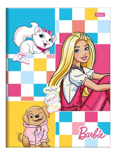 Caderno Barbie Brochura Pequeno Capa Dura 48f Escolar Menina Cor Azul