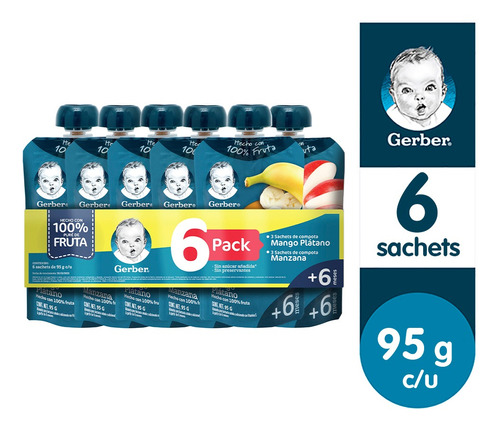 6 Pack Compota Gerber® Sabores Variados Sachet 95g