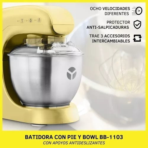 Imagen 3 de 3 de Batidora Planetaria De Pie Yelmo Bb-1103 Amarilla