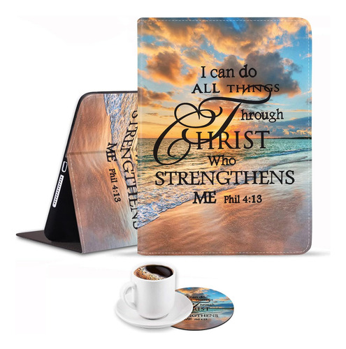 Funda Para Ipad 9.7, Funda Para Ipad 2, Funda Tipo Folio De Cita Cristiana Versículo Bíblico Fil 4-13.
