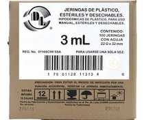 Comprar 100 Jeringas De Plástico 3 Ml Con Aguja 22x32 Dentilab