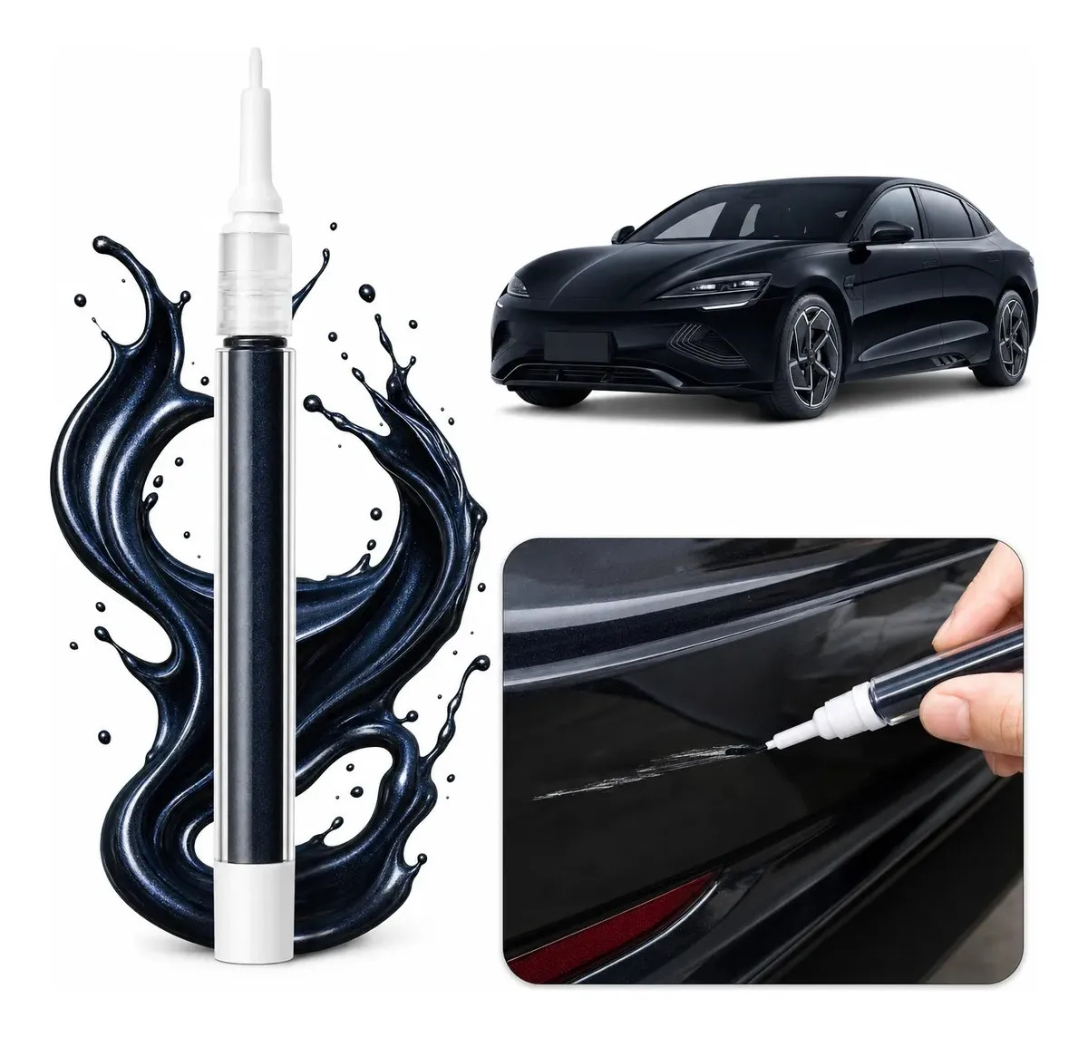 Caneta Retoque Automotivo Tira Risco Com Pincel 12ml Cores Byd Delan Black Perol B1