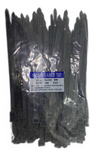 Tirrap Amarre De Nylon Paq. 100 Unds. 8x200 Tirraje Precinto