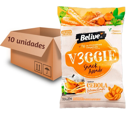 10x Veggie Snack Vegano Belive Cebola Caramelizada 35g