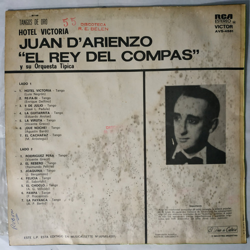Música Disco Vinilo, Juan D'arienzo El Rey Del Compas, P10. (Usado)