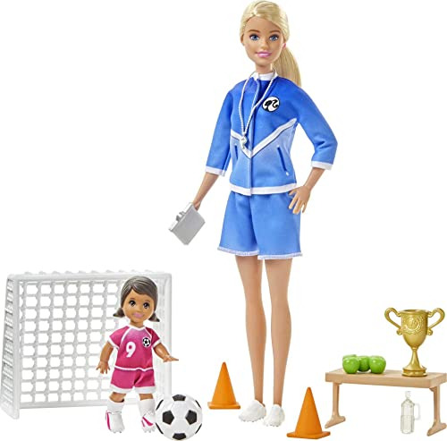 Barbie Quiero Ser Entrenadora De Fútbol Con Niña Morena, Muñ
