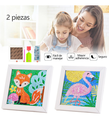 Kits De Pintura Por Diamantes Para Niños Animales 5d 2pz Diy