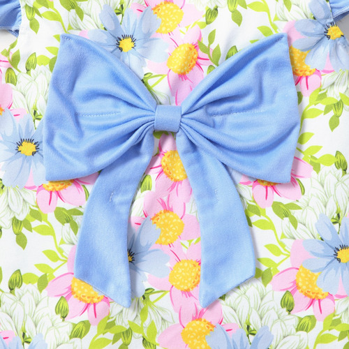 Conjunto Verano Niña Con Moño Y Estampado Floral Multicolor Azul 18-24 M