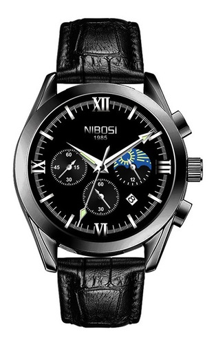 Nibosi Relojes De Cuarzo Con Fase Lunar De Cuero Para Hombre