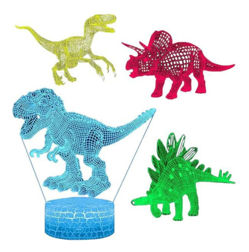 Lámpara De Ilusión 3d Dinosaurio 3 Piezas 7 Cambios De Color