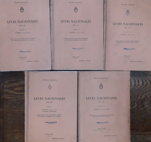 5233 Leyes Nacionales- Año 1967- Son 5 Tomos.