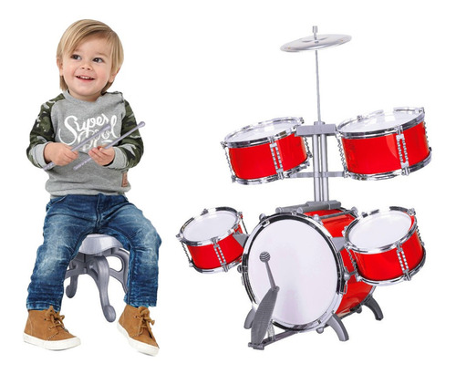 Bateria Infantil De Brinquedo Musical Jazz Drum Cor Vermelho