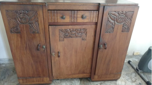 Antiguo Mueble Bifet En Madera - Macizo Y Tallado