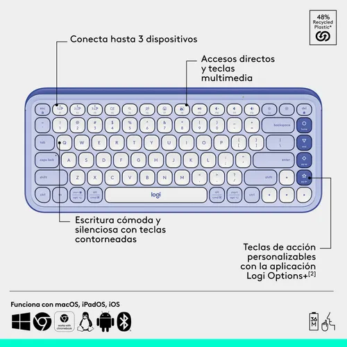 Kit Teclado Y Mouse Logitech Pop Icon, Español, Lila