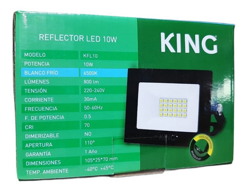 Imagen 3 de 5 de King Reflector Led 10w Blanco Frío 6500k