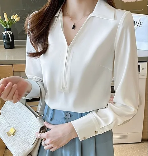Camisa Blusa Social Elegante Feminina Lisa Branca Luxo 155r