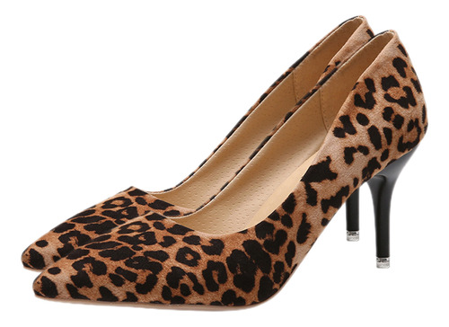 Zapatillas De Mujer Con Estampado De Leopardo Y Tacones Alto