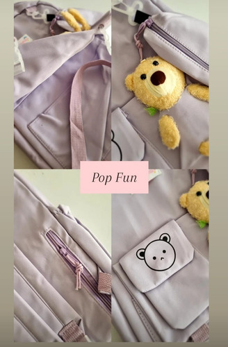 Mochila Nena Bolsillos Peluche Regalo Cartuchera Tono Pastel