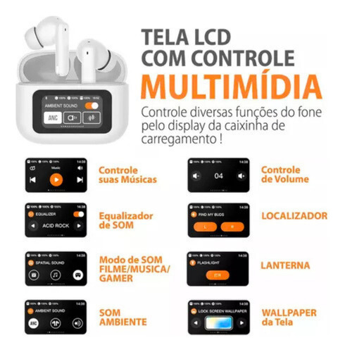 Fone De Ouvido Sem Fio Bluetooh Com Tela Touch Antirruído