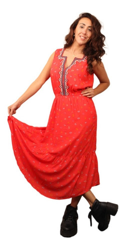 Vestido Gap Poly Print Rojo Forrado Sin Mangas Hermoso!