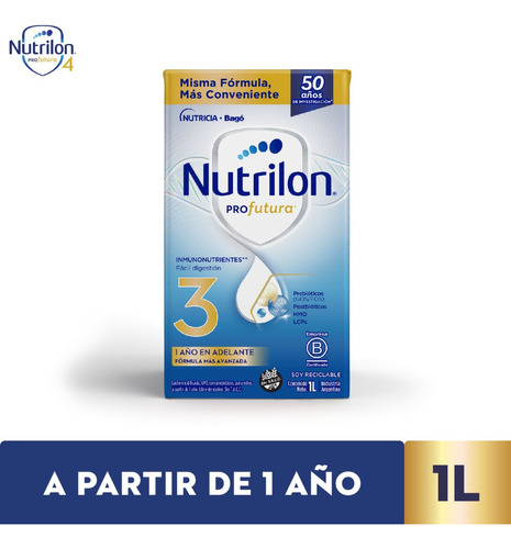 Leche de fórmula líquida sin TACC Nutricia Bagó Nutrilon Profutura 3 sabor neutro en brick de 1 de 1kg - 12 meses a 2 años