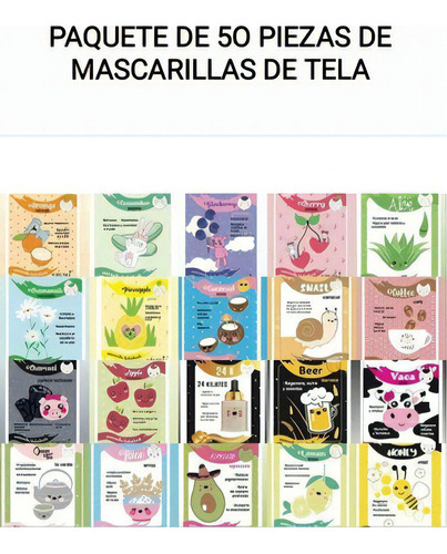 Paquete 30pzs Mascarillas De Tela Hidratantes Kawai Variadas Tipo De Piel Normal