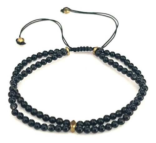 Pulsera Moda Unisex De Hilo Con Bolita Negra Y Bronce