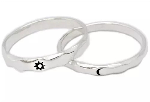 Par Anillos Sol Luna Promesa Duo Novios Plata 925 Talla A023