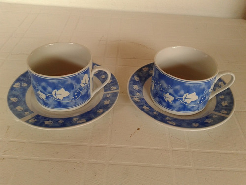 Par De Tazas Azul Y Blanco