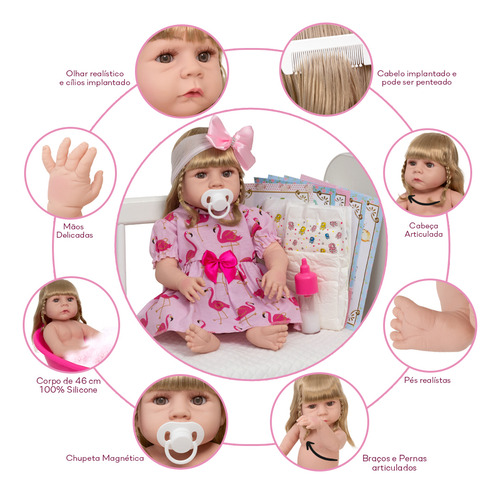 Boneca Reborn Recém Nascida Abigail Com Kit Acessórios