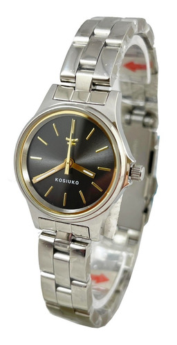 Reloj Kosiuko Mujer Dama Acero 316 Plata Fdo Negro 855a-123