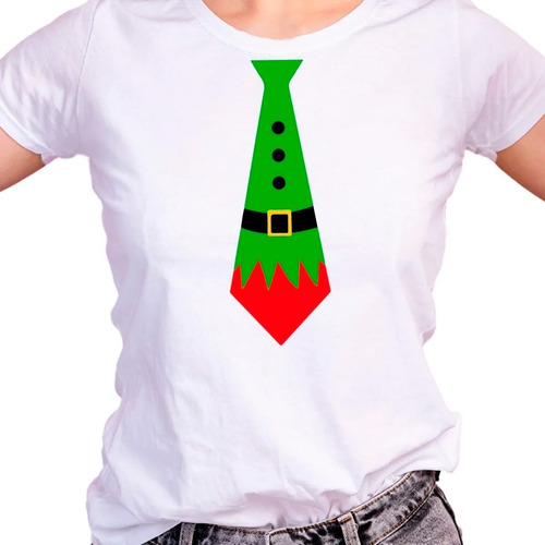 Franela Dama Personalizada Diseño Navidad  Corbata Elfo 